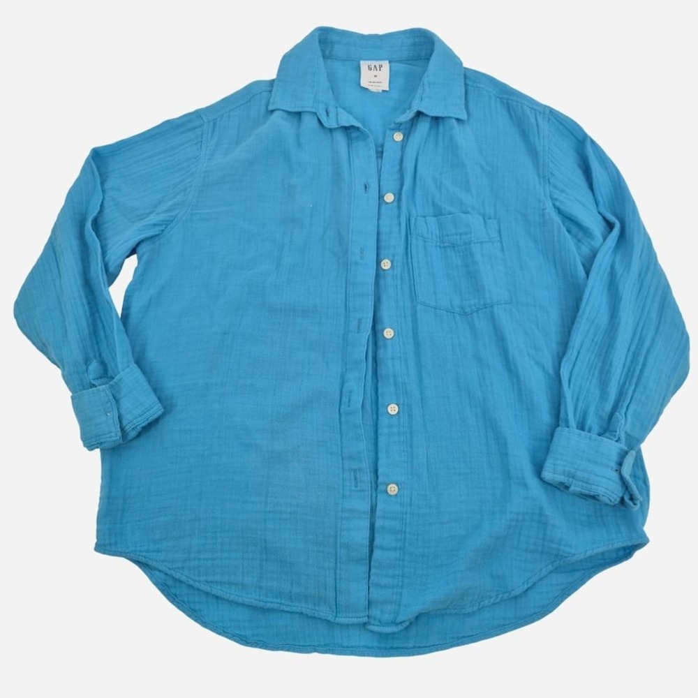 Gap teal blue button down cotton‎ gauze shirt Size XS